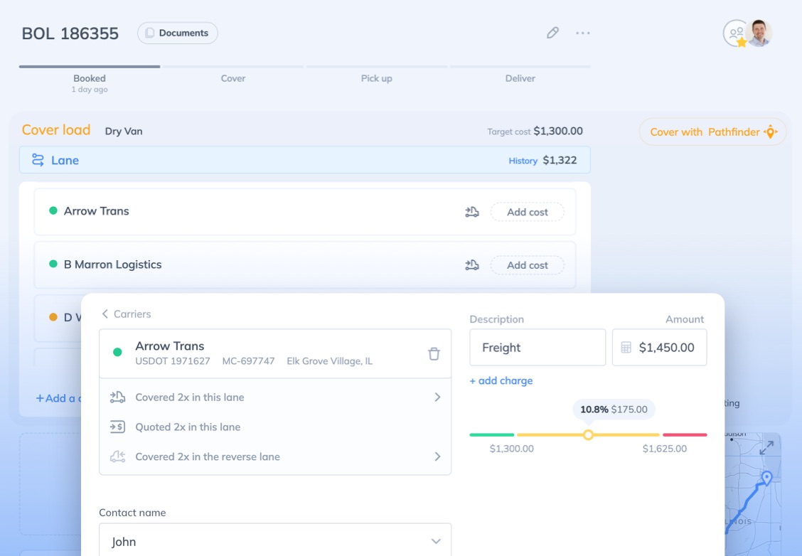 Experience the Quote Factory difference and leave competition behind with fast quoting, booking and efficient execution. Software image featuring BOL and load coverage features